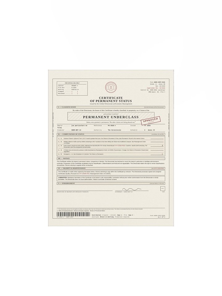 Economic Status Certificate